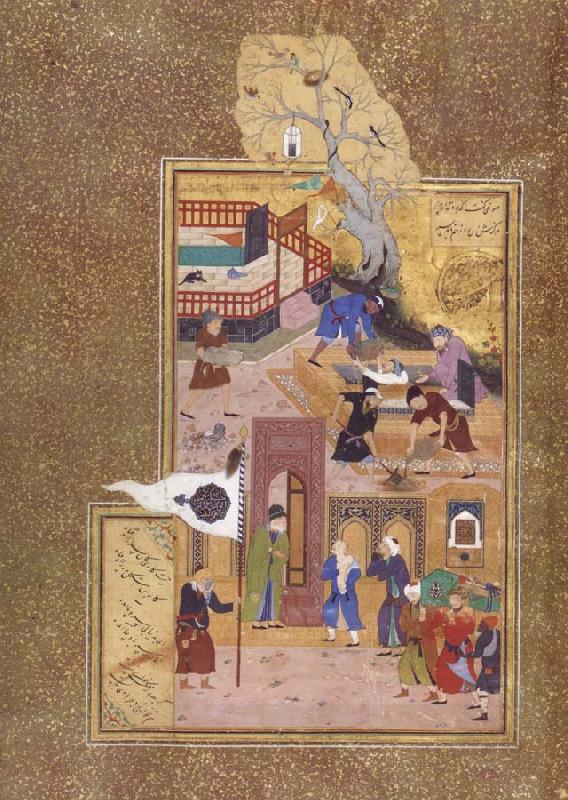 Bihzad A holy personage at the gate of a shrine consoles a son over his father-s death China oil painting art