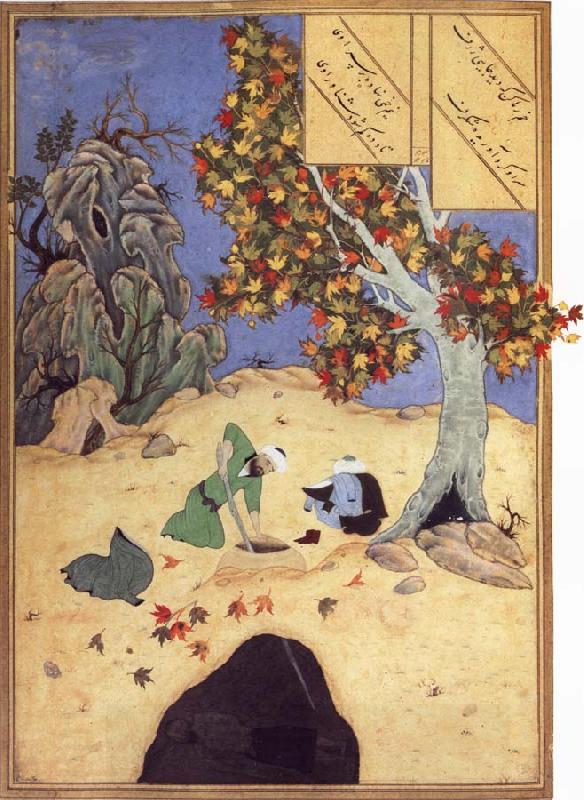 Bihzad The saintly Bishr fishes up the corpse of the blaspheming Malikha from the magic well which is the fount fo life China oil painting art