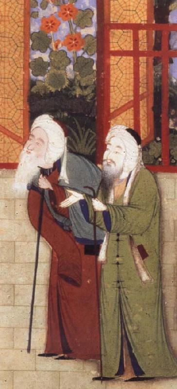 Bihzad Portrait of jami leaning on a staff,with another scholar of Sultan Husayn-s court China oil painting art